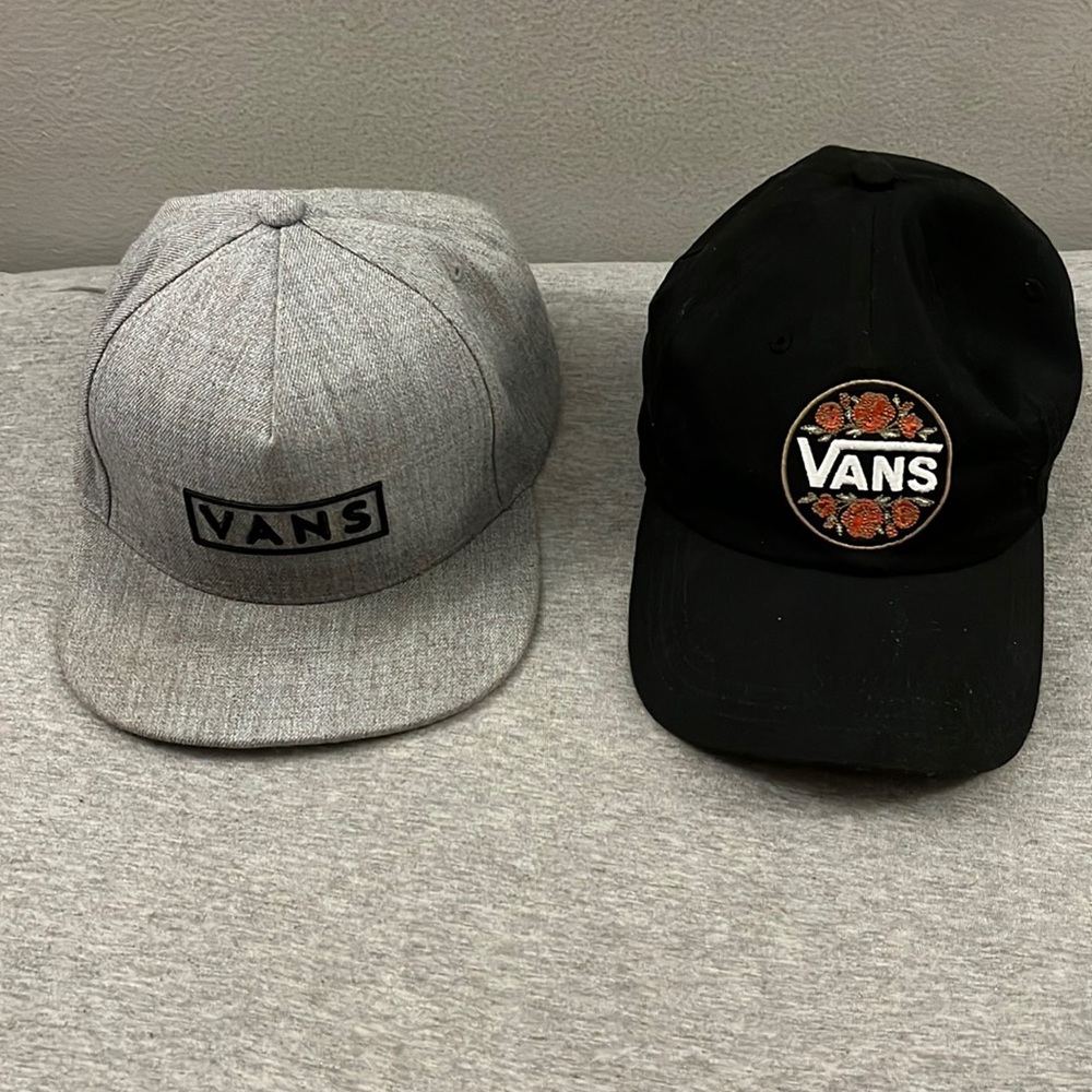 1 Grey flat brimmed Vans Hat & 1 black ball cap Vans Hat